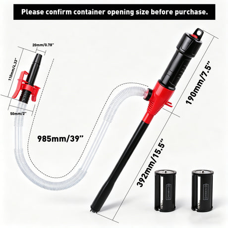 battery operated liquid transfer pump with 90cm discharge hose for fuel, water, oil and non-corrosive liquid transfer