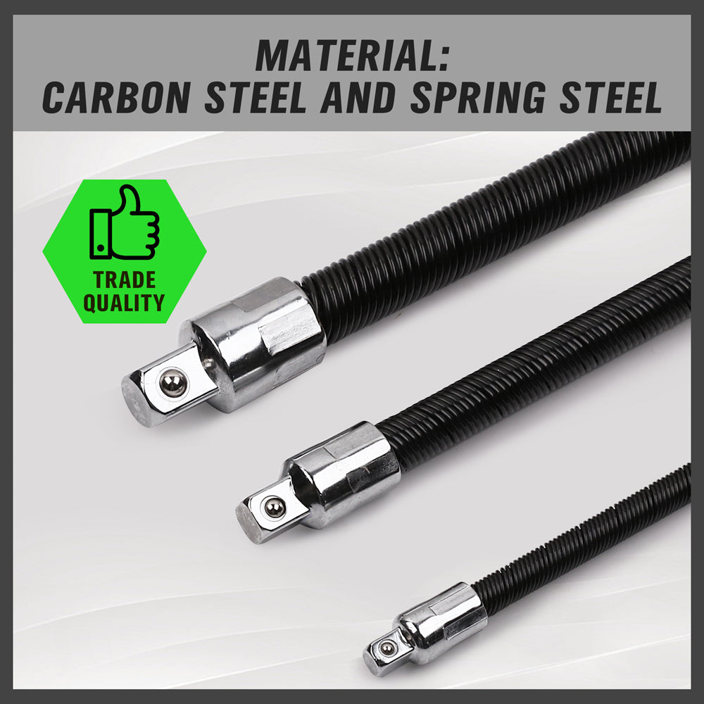 SWANLAKE 3-Piece Flexible Socket Extension Bar Set, 1/4 3/8 1/2 Drive Locking Flex Shaft Adapter
