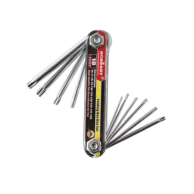 Durable Folding Torx Star Key Set - Chrome Vanadium Steel Construction, T6-T30 Sizes, with Corrosion-Resistant Aluminum Holder