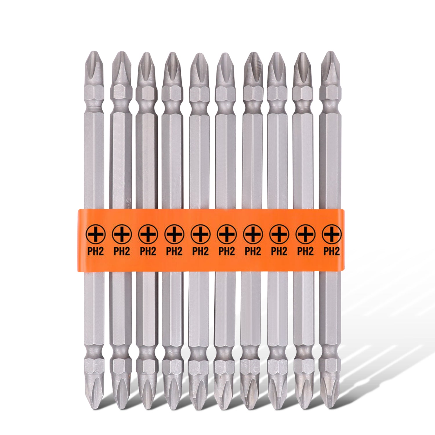 Set of 10 Double-Ended PH2 Screwdriver Bits, 110mm Long, Made of S2 Steel, Suitable for Impact Drills