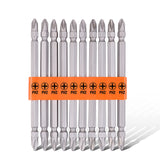 Set of 10 Double-Ended PH2 Screwdriver Bits, 110mm Long, Made of S2 Steel, Suitable for Impact Drills