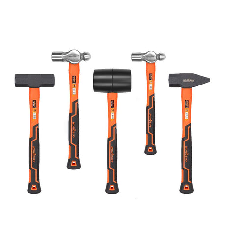 Comprehensive 5-Piece Hammer Set with TPR Grip Handles - Features Ball Pein, Rubber Mallet, Sledge, and Cross Pein Hammers