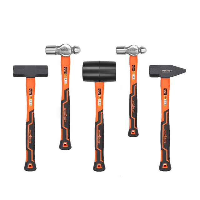 Comprehensive 5-Piece Hammer Set with TPR Grip Handles - Features Ball Pein, Rubber Mallet, Sledge, and Cross Pein Hammers