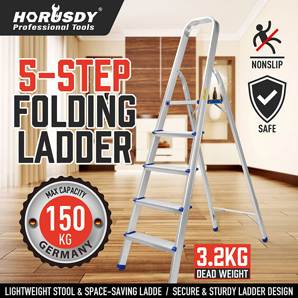 Compact and Lightweight Folding Ladder - Non-Slip Platform, Multi-Purpose Aluminum Design (3/4/5 Steps) - Ideal for Home and Work