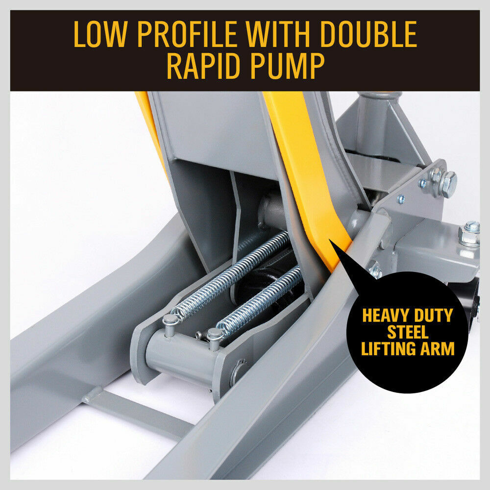 Close-up of the Hydraulic Floor Jack's Low Profile Design for Easy Access under Vehicles