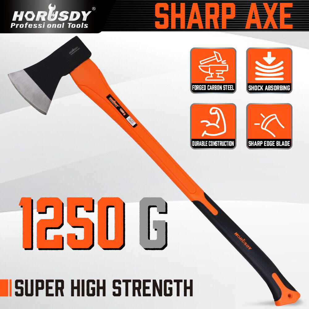 HORUSDY 797mm Long Axe with Durable Fiberglass Handle and Drop-Forged Polished Steel Head, Ideal for Camping and Timber Work