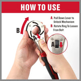 Versatile 8-Inch Auto Grip Universal Wrench - Adjustable for Inch and Metric Fasteners, Features 3 Ratcheting Steel Cams