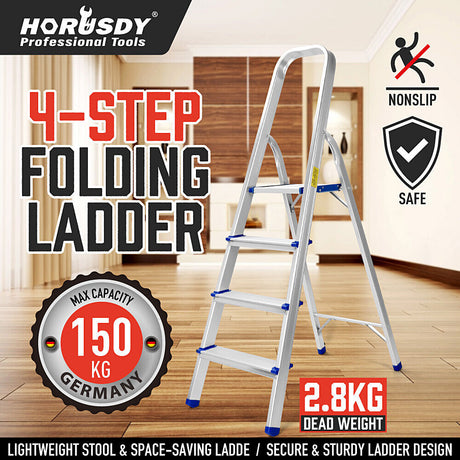 Compact and Lightweight Folding Ladder - Non-Slip Platform, Multi-Purpose Aluminum Design (3/4/5 Steps) - Ideal for Home and Work