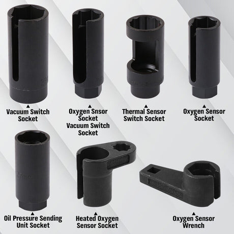 Professional 7-Piece 1/2" Drive Car Oxygen Sensor and Injector Socket Set - Chromium Vanadium Steel, Includes Storage Case