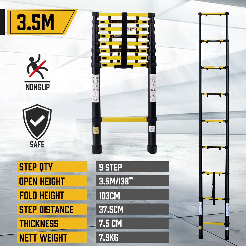 Telescopic Folding Ladder - Aluminum Alloy Extension Step (2.3/2.7/3.5/3.9/4.2/5M) - Durable and Safe for Various Applications