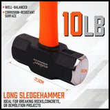 Heavy-Duty 10LB Steel Hammer with Fiberglass Rubber Handle and Double Octagonal Head for Construction