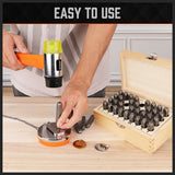 HORUSDY 36-Piece Carbon Steel Stamp Punch Set - 8mm Letters and Numbers with Wooden Storage Box