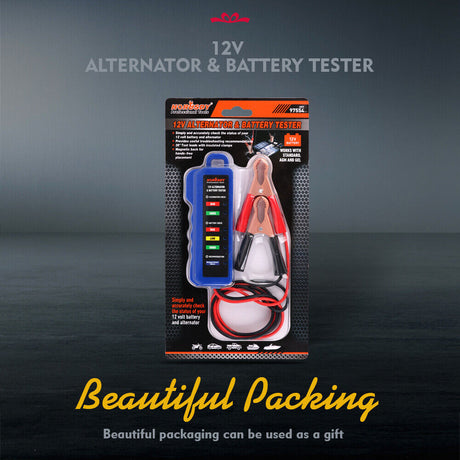 Compact Digital 12V Alternator Battery Tester - Features 6 LED Display and Testing Clips for Cars and Motorcycles