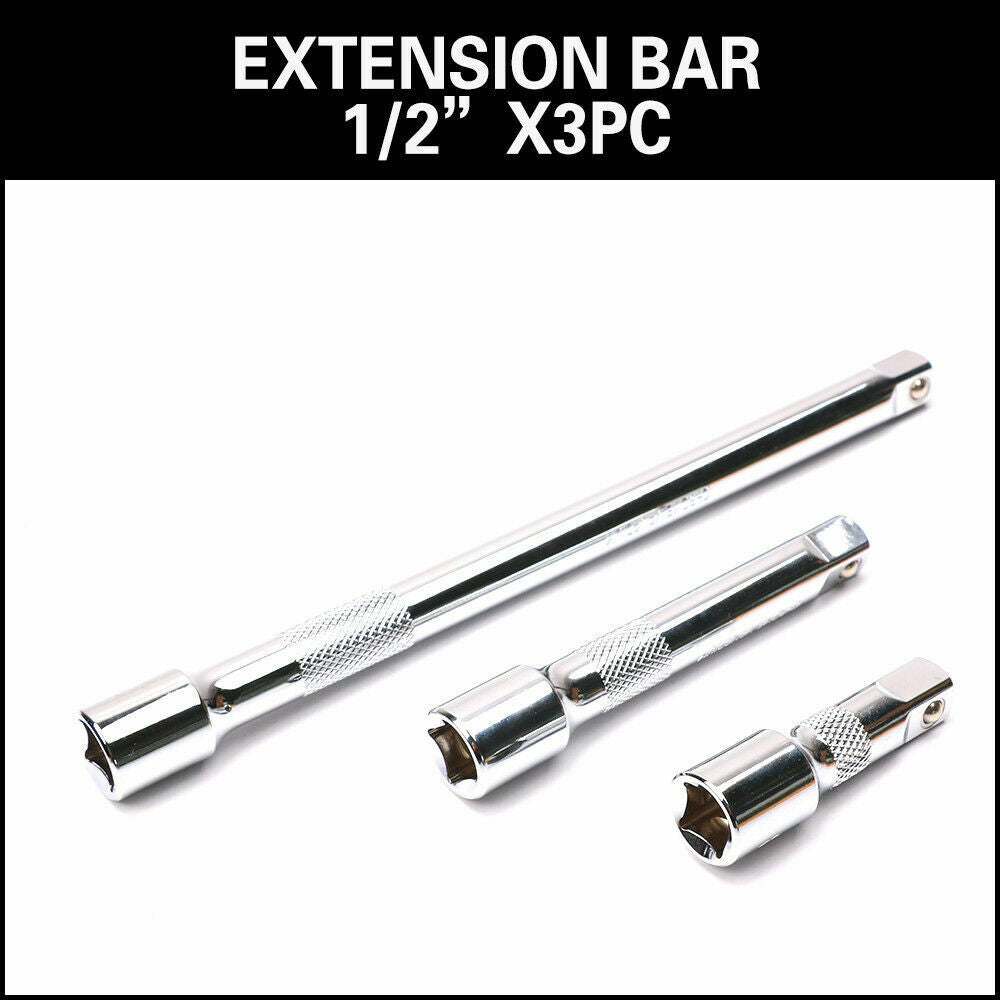 Durable 9-Piece Extension Bar Set with 1/4", 3/8", 1/2" Drive Sizes - Chrome Vanadium Steel, Spring-Loaded Ball Detent