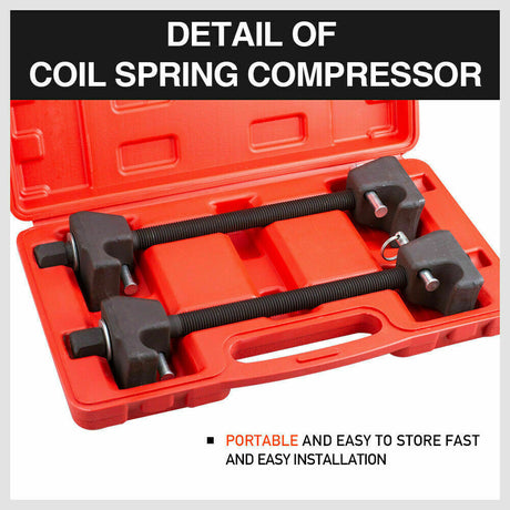  Heavy-duty coil spring compressor set for car and truck shock absorber replacement with storage case.