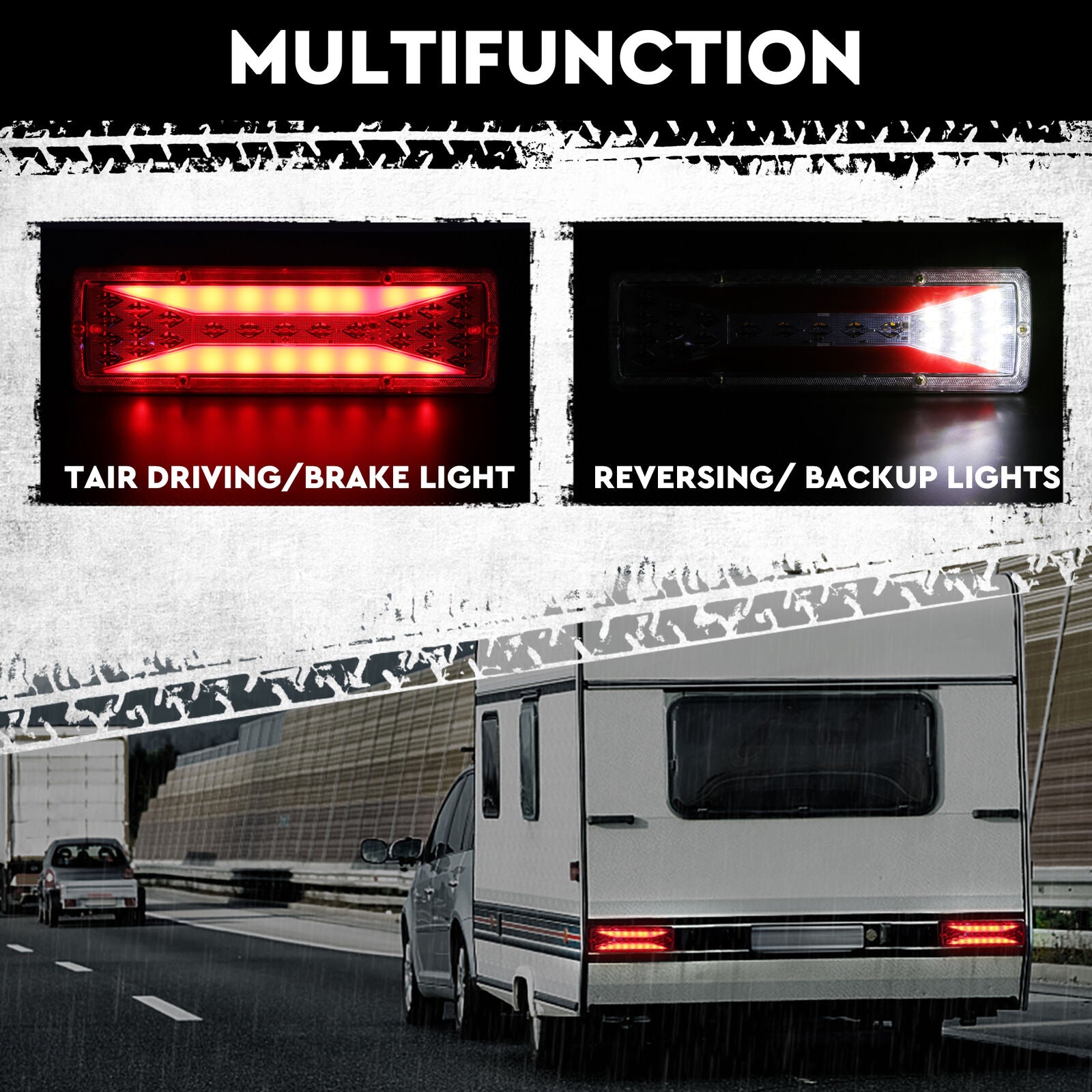 HORUSDY 16 LED Trailer Lights featuring Dynamic Flowing Turn Signal, Brake, Reverse, and Tail Lights with Waterproof IP67 and ADR Compliance