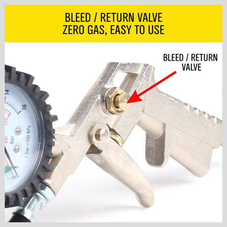 Air Tyre Inflator with Pressure Meter - Car and Truck Tire Pump with Hose Gauge, Max 220PSI, Zinc Alloy