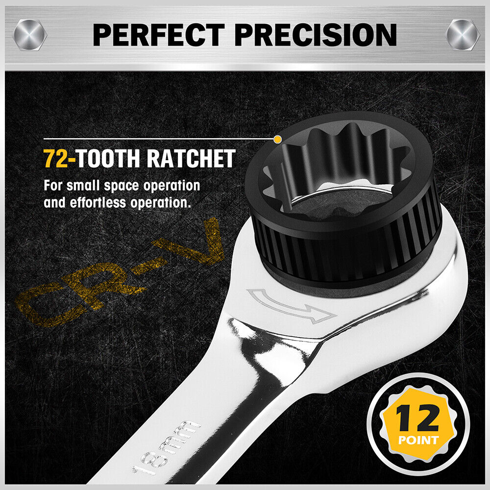 ELEAD 33-piece ratchet wrench set with various SAE and metric sizes, featuring a durable case, Phillips and slotted bits adapter for versatile use.