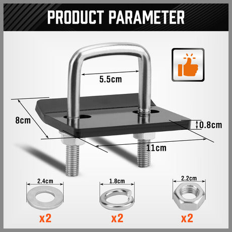 HORUSDY anti-rattle stabilizer hitch bracket with size markings, suitable for SUVs, vans, cars, and trailers