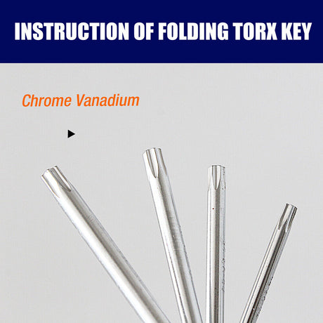 Durable Folding Torx Star Key Set - Chrome Vanadium Steel Construction, T6-T30 Sizes, with Corrosion-Resistant Aluminum Holder