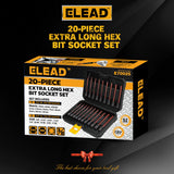 Comprehensive ELEAD 20-Piece Extra Long Hex Bit Socket Set - Includes SAE and Metric Sizes, Forged S2 Alloy Steel Bits, Chrome Vanadium Steel Sockets