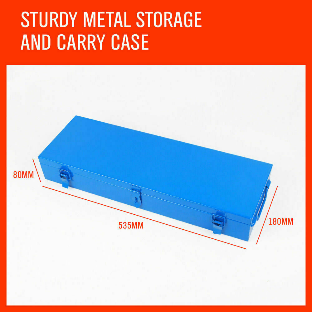  Comprehensive 27-piece heavy-duty socket and wrench set with 3/4" drive in both metric and imperial sizes, including ratchet, sliding T-bar, and extension bars in a durable steel case.