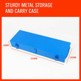  Comprehensive 27-piece heavy-duty socket and wrench set with 3/4" drive in both metric and imperial sizes, including ratchet, sliding T-bar, and extension bars in a durable steel case.