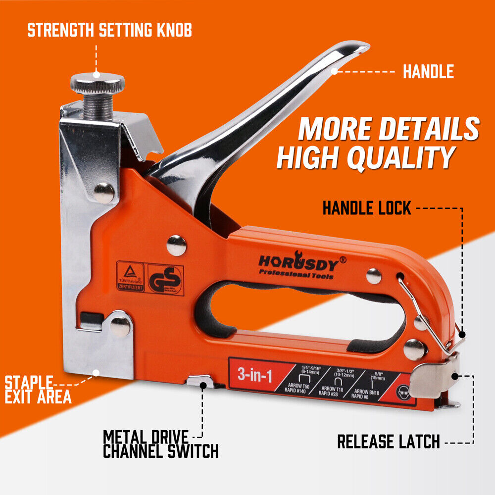 HORUSDY 3-in-1 Staple Gun, Heavy Duty, Ergonomic Grip, Steel Body, with 3000 Staples Included