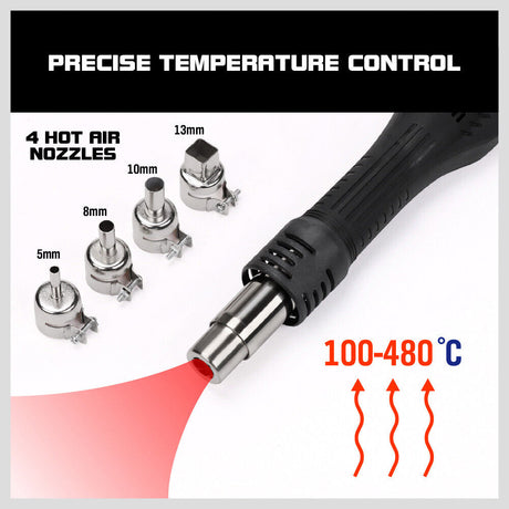 Professional 2-in-1 soldering and desoldering station equipped with a precision hot air gun and soldering iron, featuring dual digital LCD displays for accurate temperature control