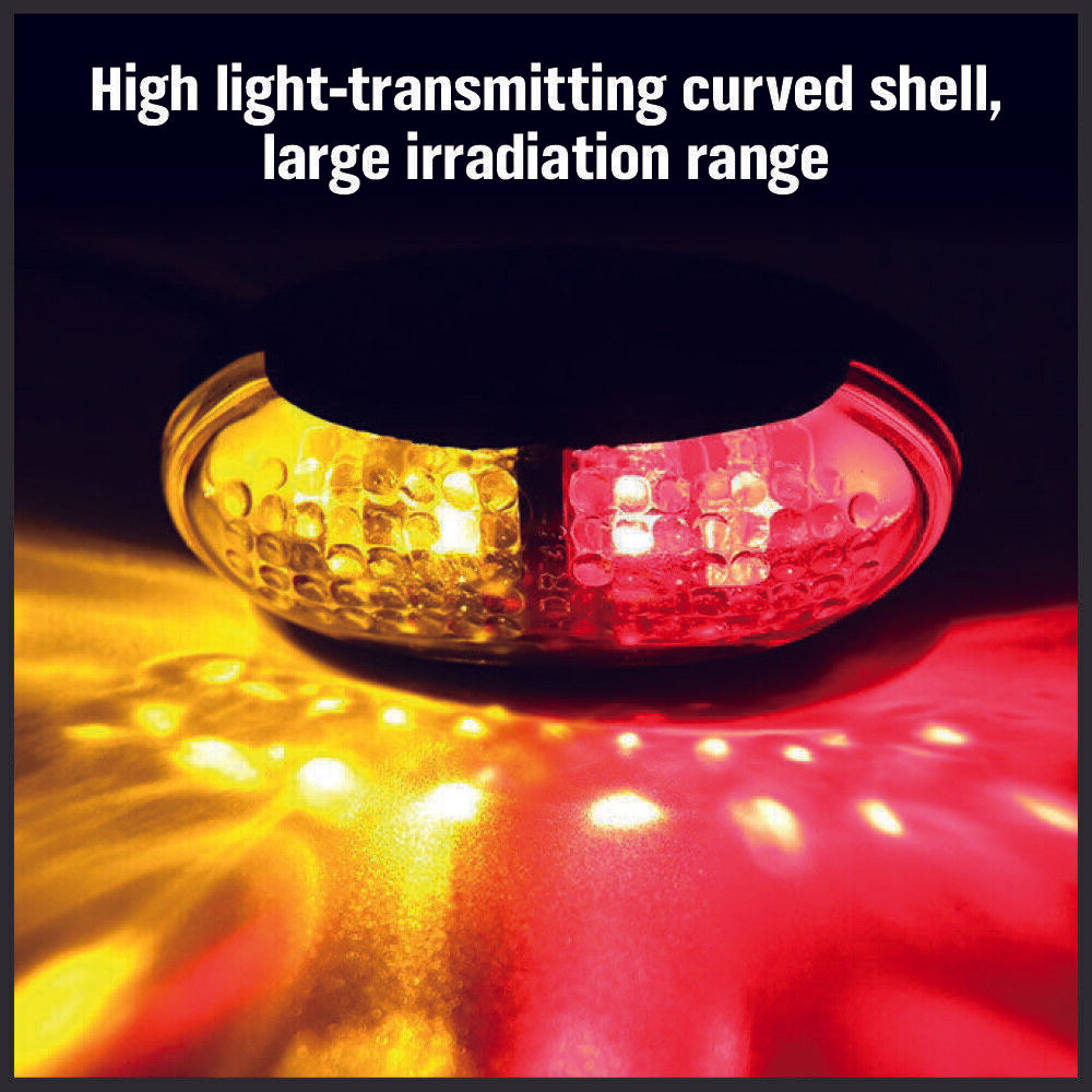 Set of 10 LED Clearance Side Marker Lights featuring ultra-bright red and yellow LED lamp beads, ideal for trucks, trailers, and caravans. Made of durable ABS and PC, shock and water-resistant, with low power consumption and easy installation.