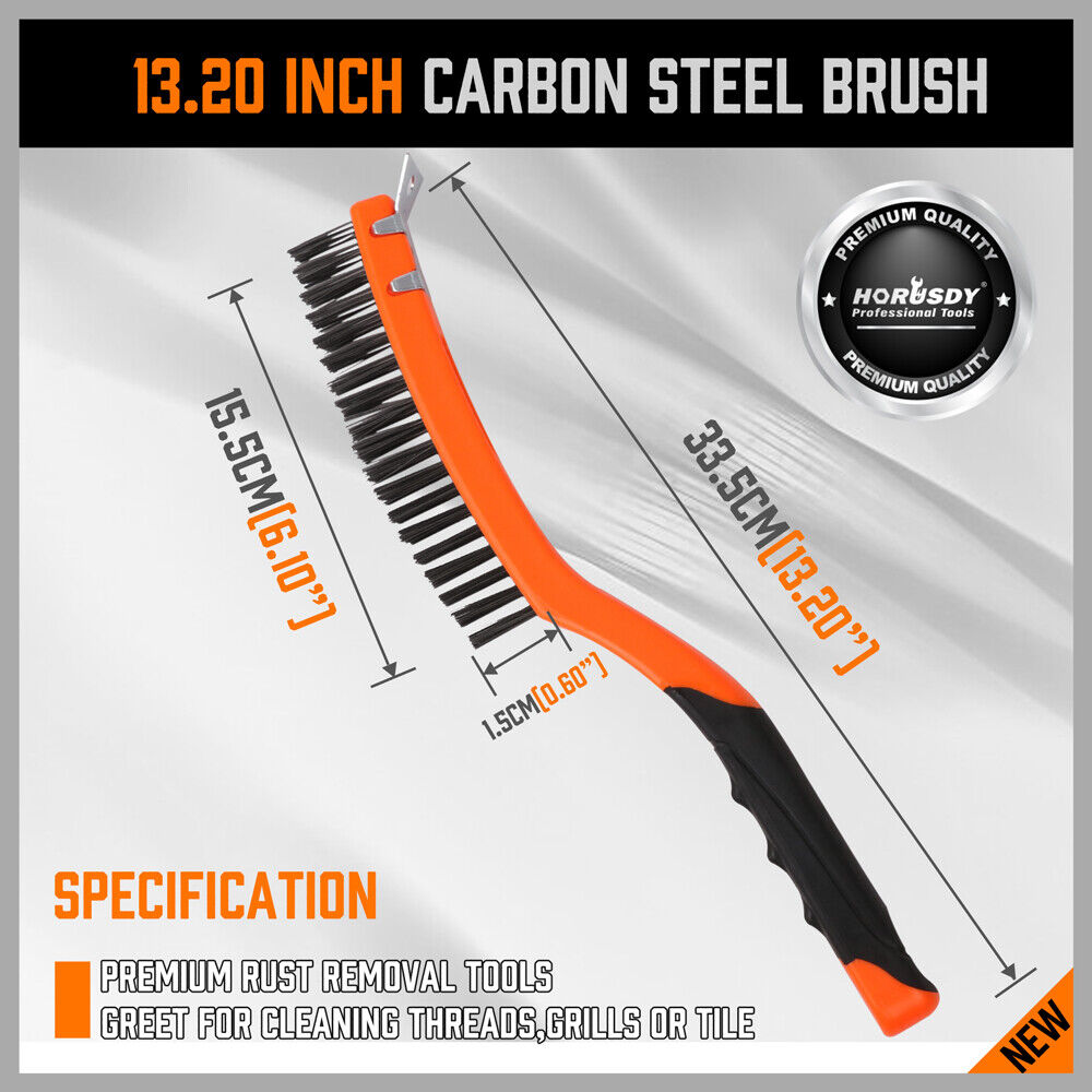 Heavy-duty 335mm Carbon Steel Wire Brush with Rubber Grip for Effective Cleaning