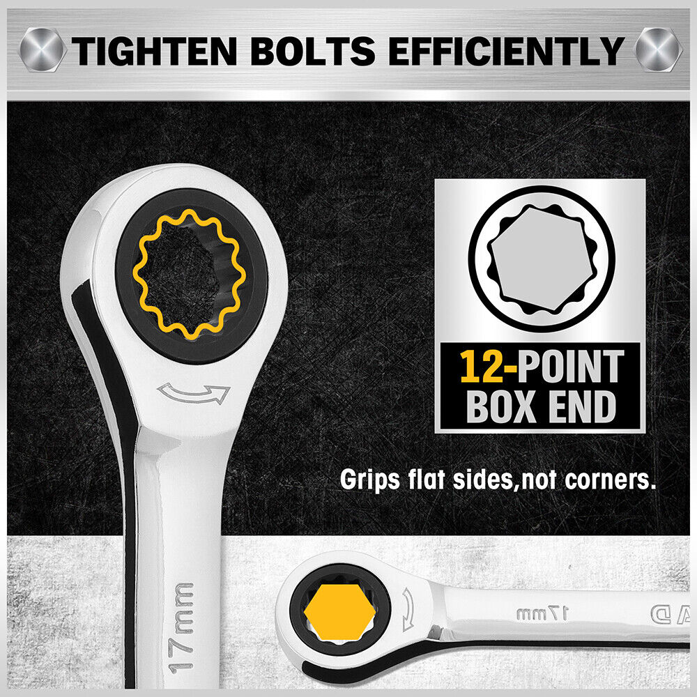ELEAD 33-piece ratchet wrench set with various SAE and metric sizes, featuring a durable case, Phillips and slotted bits adapter for versatile use.