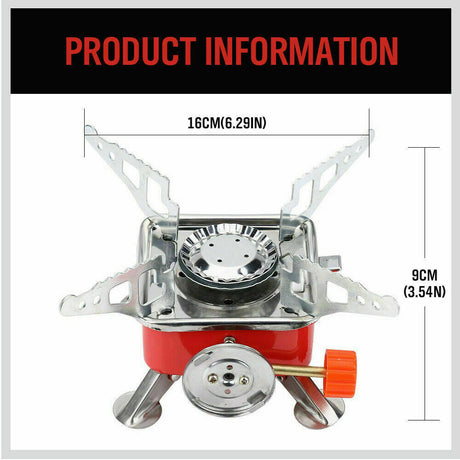 Compact and durable outdoor gas burner, perfect for camping and picnics. Features a powerful flame and high calorific efficiency, compatible with butane, propane, and gas