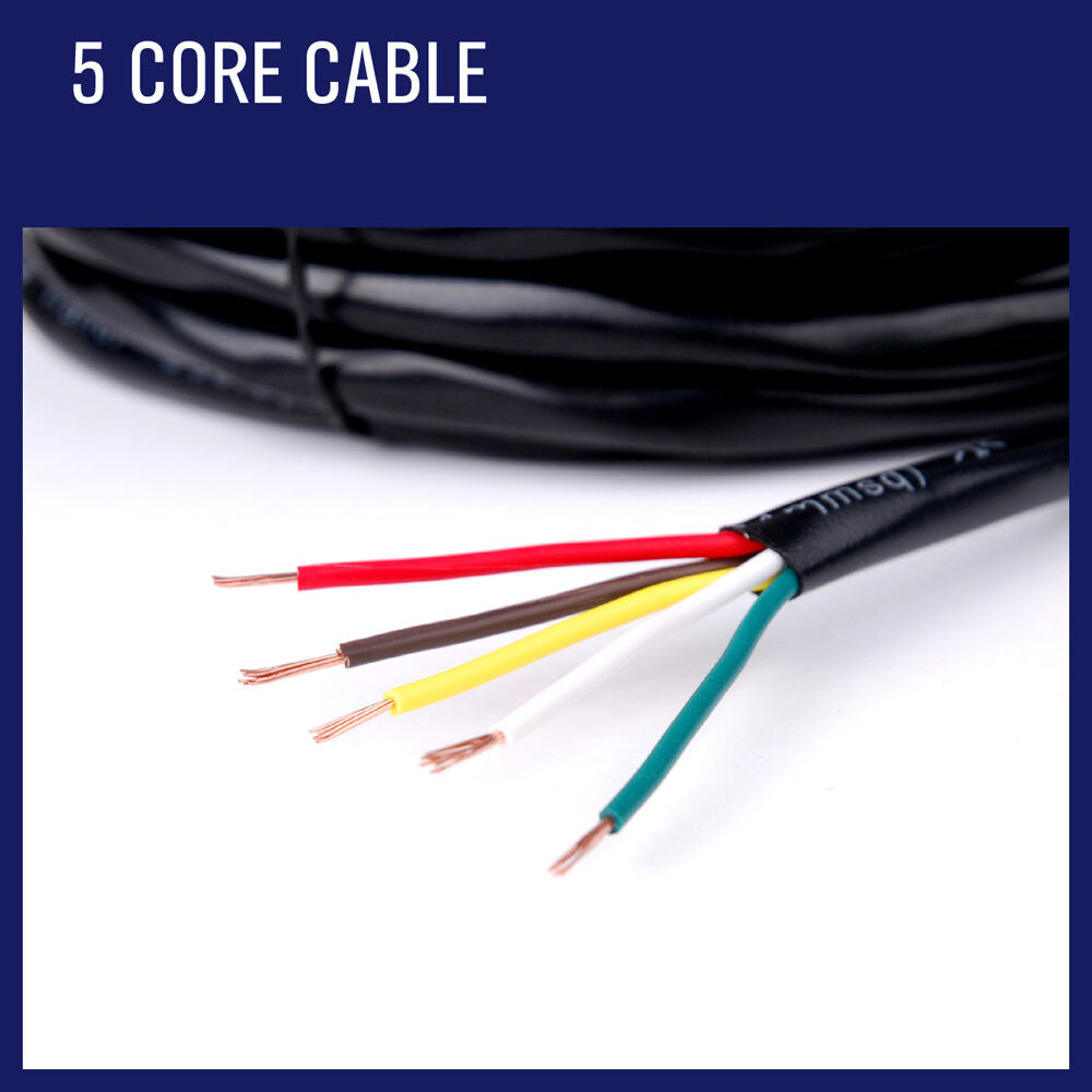 Durable 10M X 5 Core Wire Cable with Oxygen-Free Copper Conductor and Black PVC Sheath for Trailers and Caravans