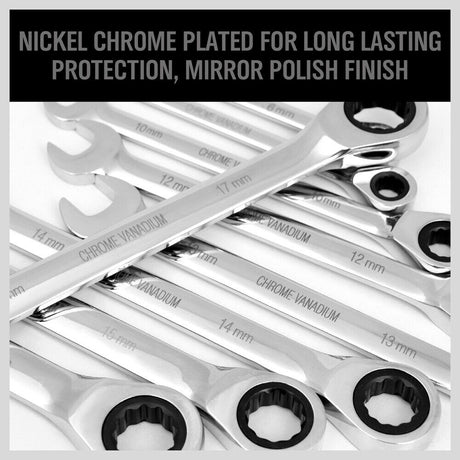 20-Piece Ratchet Spanner Set with Both Metric and Imperial Sizes, Chrome Vanadium Construction, Open End and Ring Wrenches