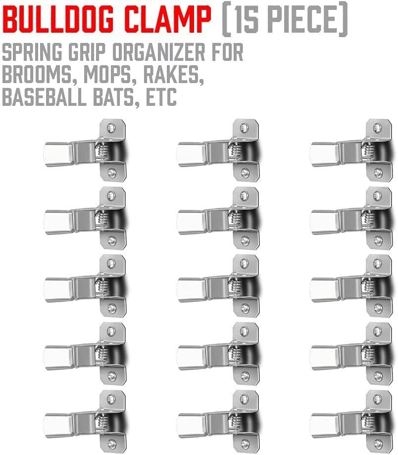 HORUSDY 19-Piece Garden Tool Holder Set featuring 15 Spring Grips and 4 U-Utility Hooks with Mounting Screws for Secure and Organized Tool Storage in Garages and Sheds