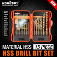 Comprehensive 45-Piece HSS Drill Bit Set, including 15 Metal, 15 Wood, and 15 Concrete Drill Bits in Various Sizes, with a Sturdy Carrying Case
