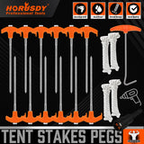 HORUSDY 18PCS Camping Tent Pegs Kit with Magnetic Socket and Accessories, Perfect for Secure and Easy Tent Setup