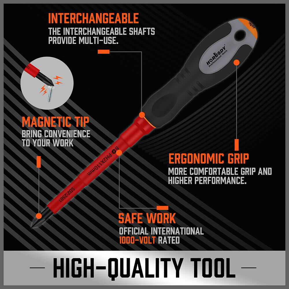 10-Piece Insulated Screwdriver Set for Electricians with Interchangeable Magnetic Tips and 1000V Safety Rating
