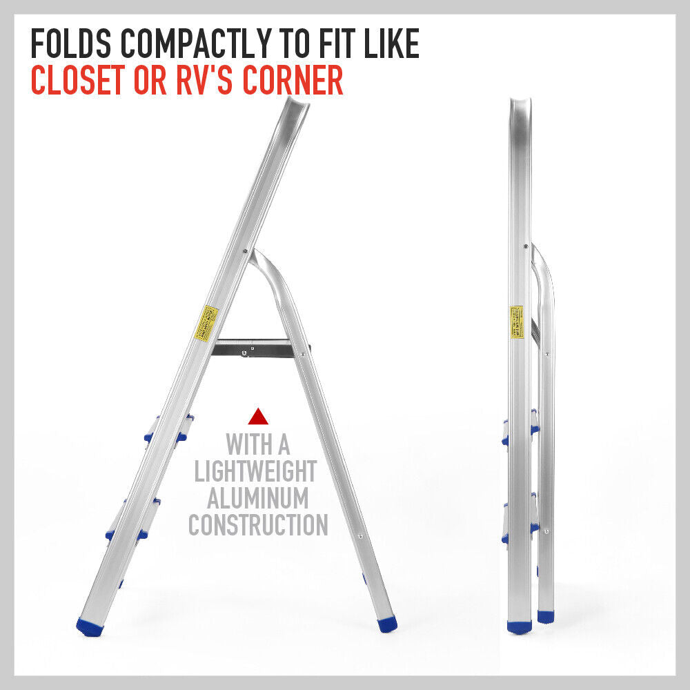 Compact and Lightweight Folding Ladder - Non-Slip Platform, Multi-Purpose Aluminum Design (3/4/5 Steps) - Ideal for Home and Work