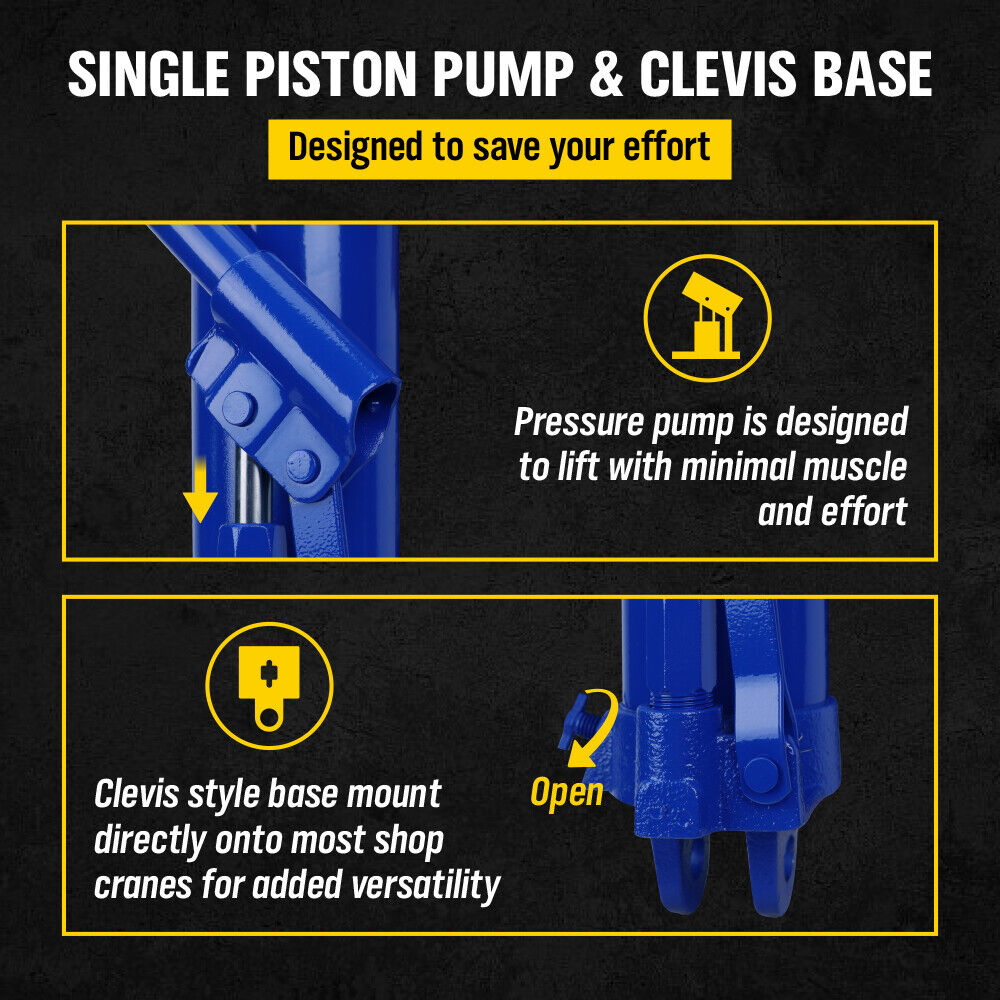 HORUSDY 8 Ton Hydraulic Long Ram Jack, 66cm-116cm Lifting Range, Sturdy Steel Construction, Ideal for Shop Cranes and Engine Hoists