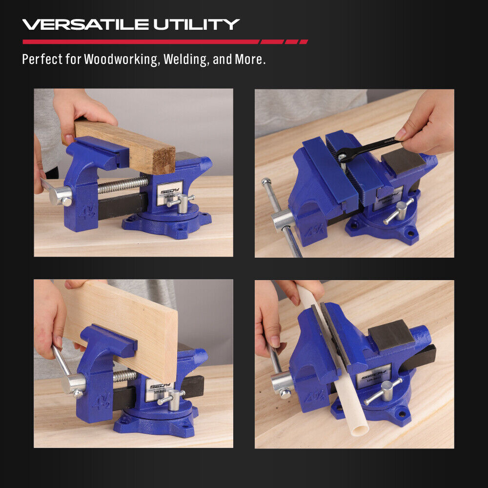 HORUSDY 4.5-Inch Blue Bench Vise with Multi-Jaw Design and Magnetic Jaw Pad, Ideal for Woodworking, Welding, and Precise Clamping