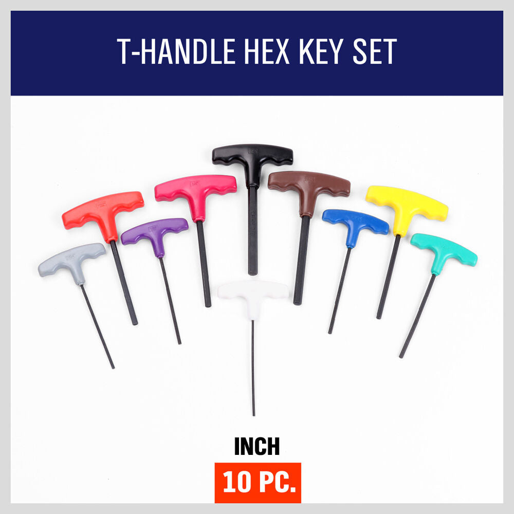 10-Piece T-Handle Hex Key Set, Allen Wrench SAE/Imperial Sizes 3/32"-3 ...