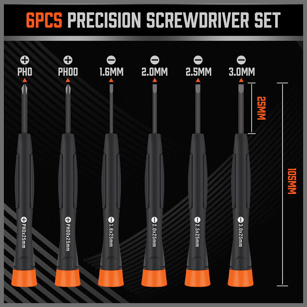 6Pc Precision Screwdriver Kit for Electronic Repairs - Includes Phillips & Slotted Drivers with Magnetic Tips and Storage Case
