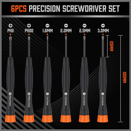 6Pc Precision Screwdriver Kit for Electronic Repairs - Includes Phillips & Slotted Drivers with Magnetic Tips and Storage Case