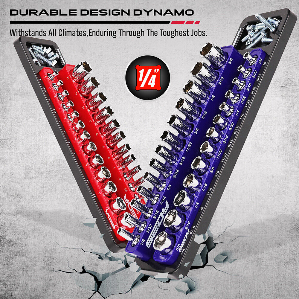SEDY Detachable Magnetic Socket Organizer for 1/4-Inch Drive Metric and SAE Sockets with High-Capacity Storage