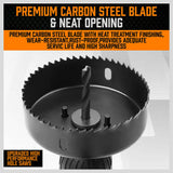 Durable 19-piece hole saw set with carbon steel construction, designed for cutting soft wood, PVC, and gypsum boards, ranging from 19mm to 152mm in size.