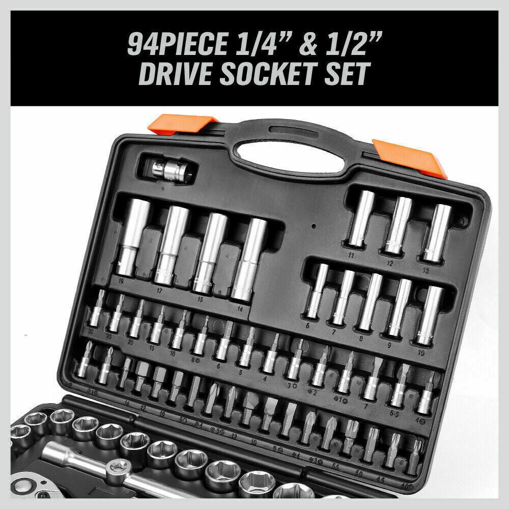 Extensive 94-Piece Socket and Ratchet Wrench Set - Chrome Vanadium Steel, Perfect for Vehicle Maintenance and Home Repair