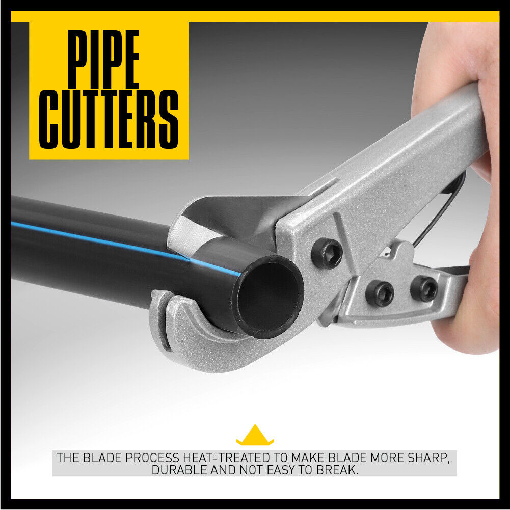 Durable PVC pipe cutter with spring-loaded handles for cutting PEX and polyethylene tubing