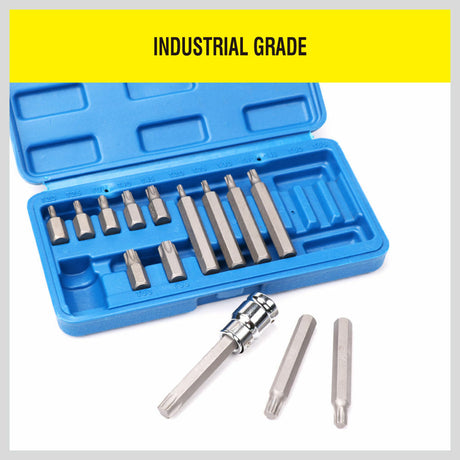 Complete 15-Piece Torx Bit Set with Long and Short Bits, 1/2" Drive CR-V, in Durable Storage Case
